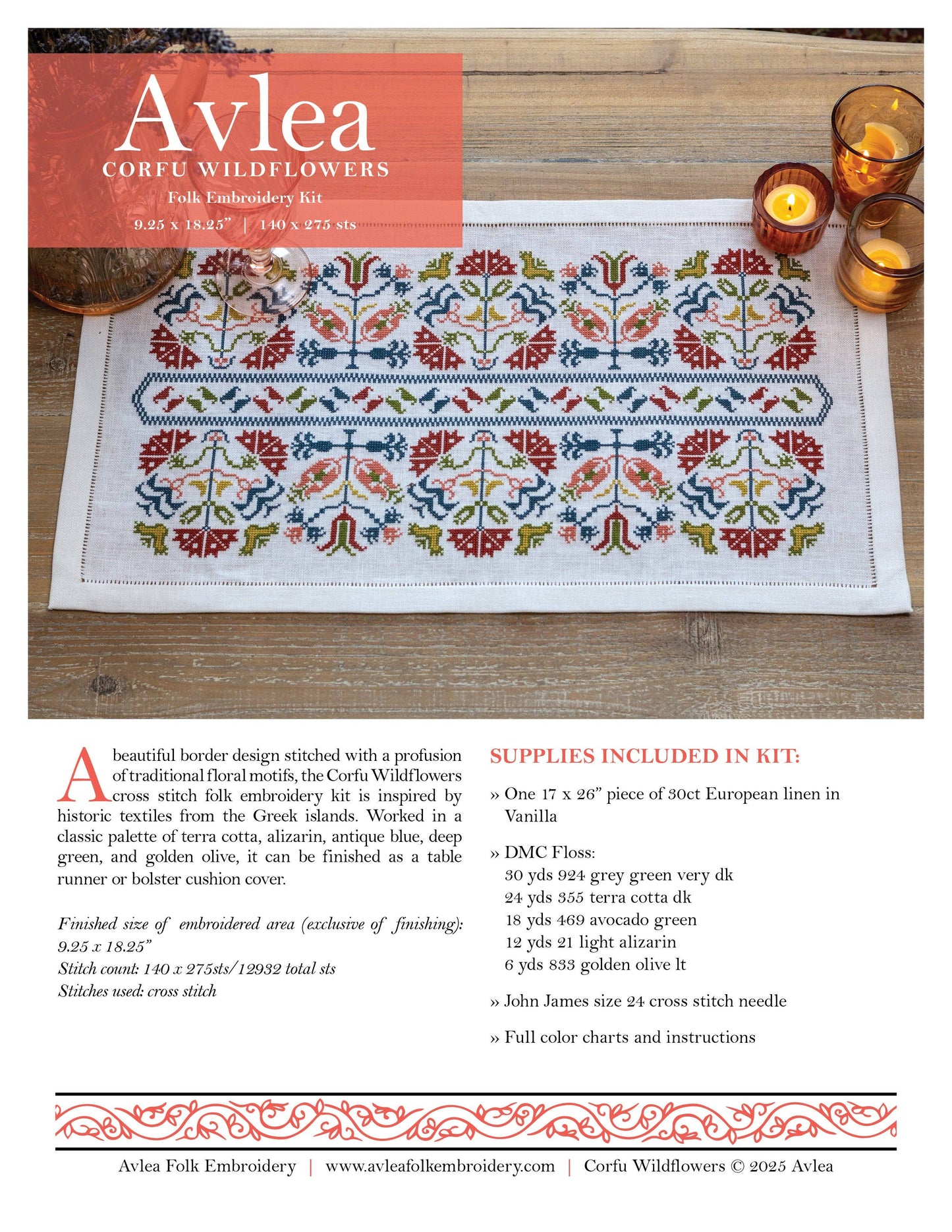 Corfu Wildflowers TR Cross Stitch Avlea Folk Embroidery Kit