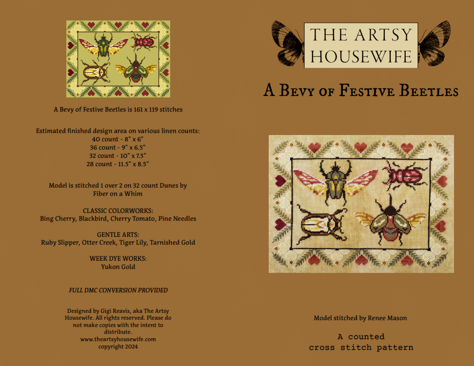 A Bevy of Festive Beetles Cross Stitch Pattern by The Artsy Housewife