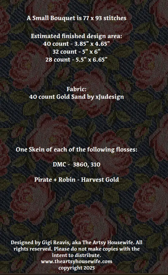 PREORDER The Artsy Housewife A SMALL BOUQUET Cross Stitch Pattern