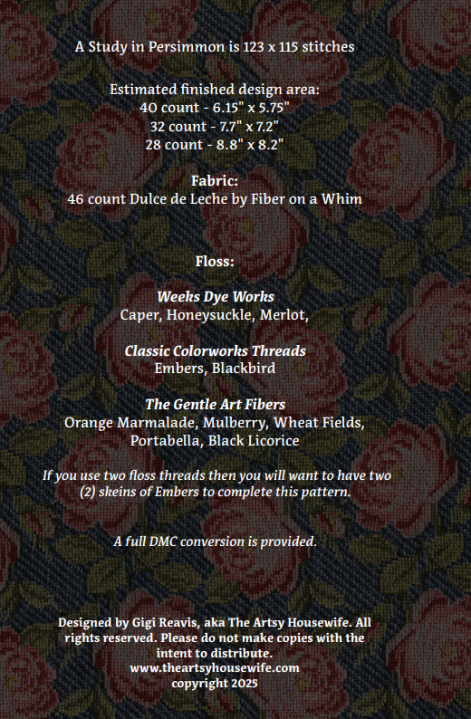 PREORDER Artsy Housewife A STUDY IN PERSIMMON Cross Stitch Pattern