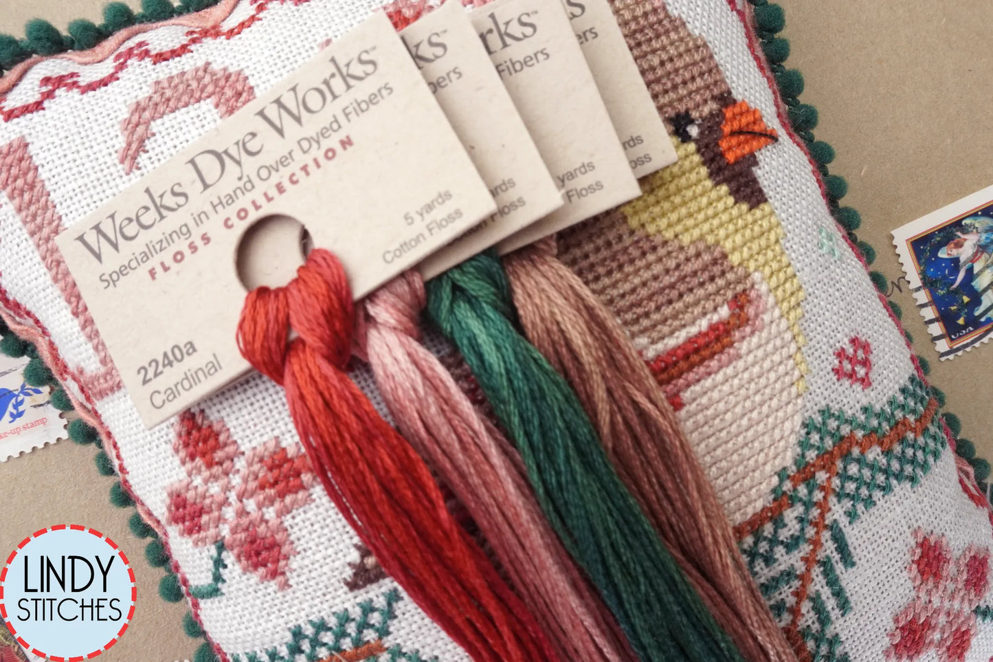 Air Mail December #10 Northern Cardinal Cross Stitch Pattern by Lindy Stitches