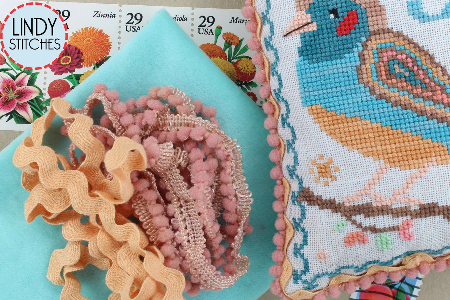 Pinki Mini Pom Pom Trim by Lady Dot Creates Hand Dyed 2 Yards Pink