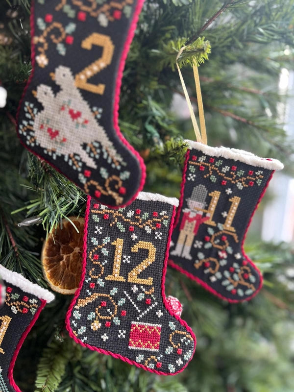 12 Days of Christmas Stockings Book Cross Stitch Pattern by Annie Beez Folk Art