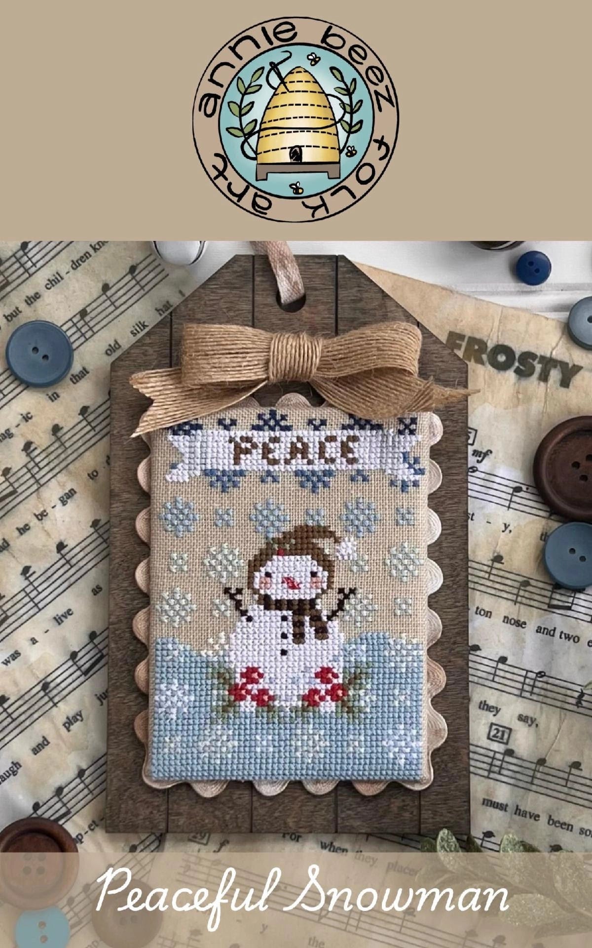 PREORDER Peaceful Snowman Annie Beez Folkart Cross Stitch Pattern