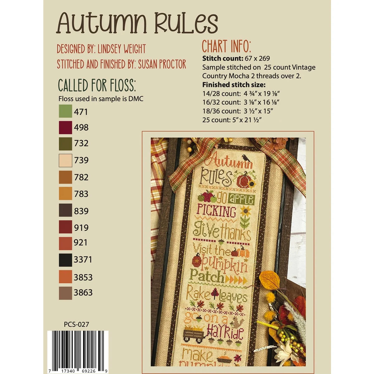 Autumn Rules Primrose Cottage Cross Stitch Pattern Physical Copy