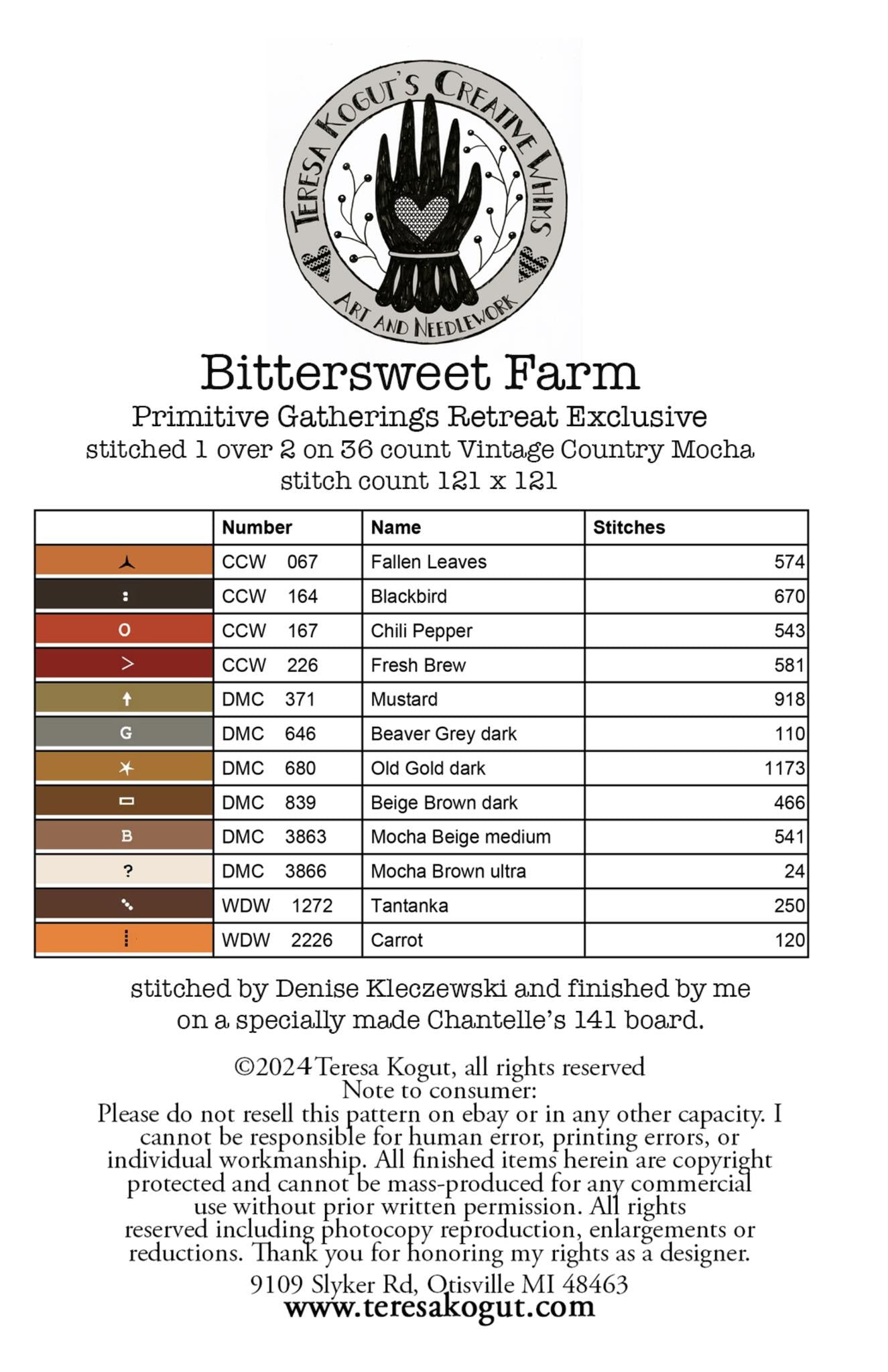 PREORDER Teresa Kogut BITTERSWEET FARM Cross Stitch Pattern