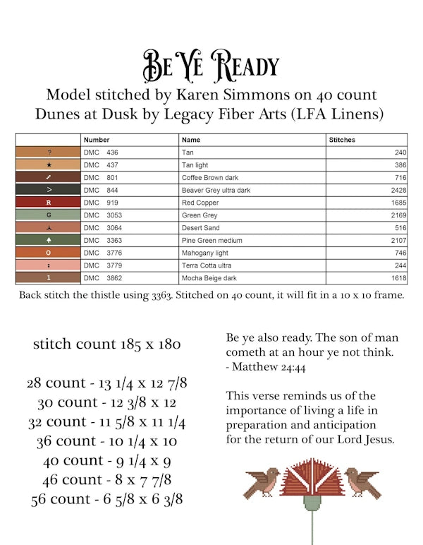 PREORDER Be Ye Ready Cross Stitch Pattern by Teresa Kogut