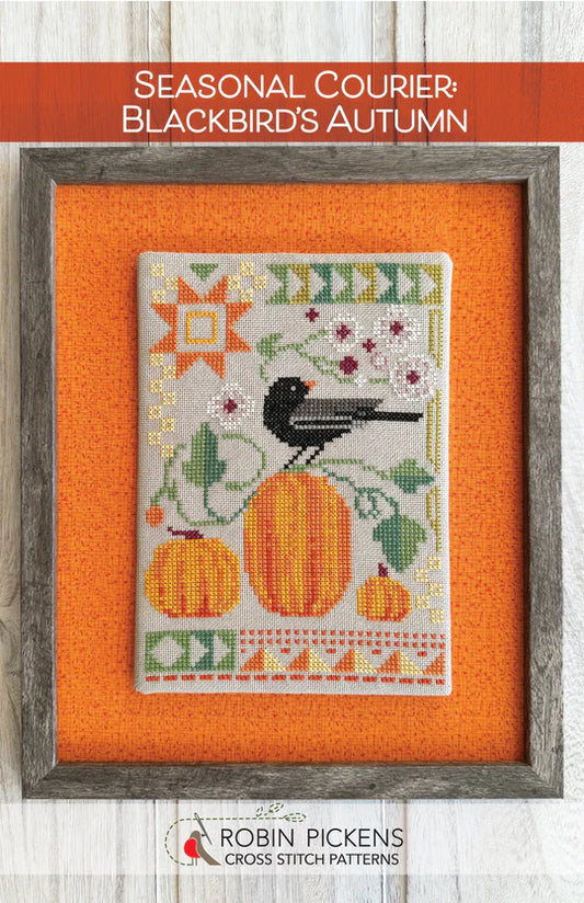 Blackbird's Autumn Seasonal Courier Cross Stitch Pattern by Robin Pickens