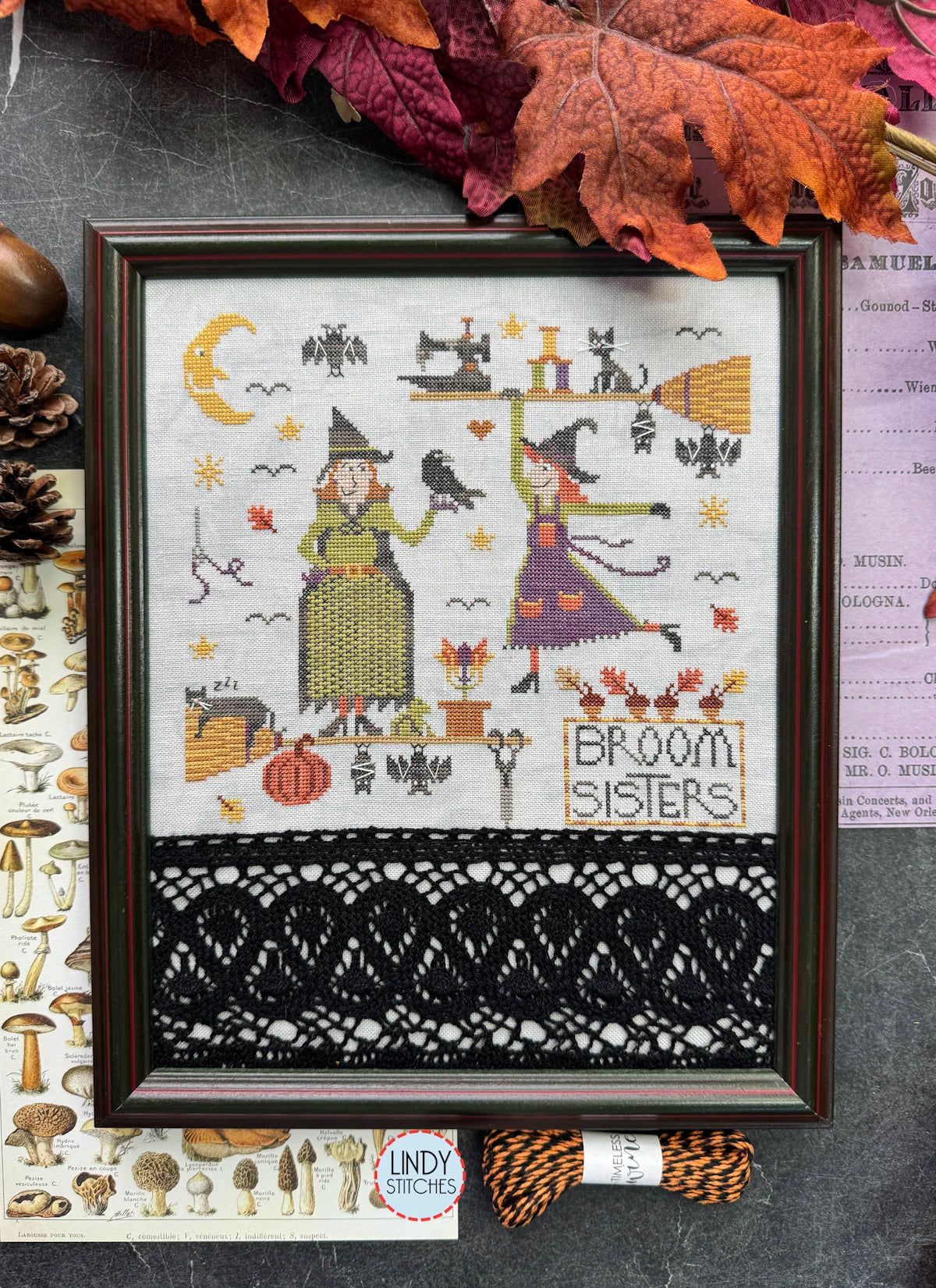 EXCLUSIVE Broom Sisters Cross Stitch Pattern by Lindy Stitches