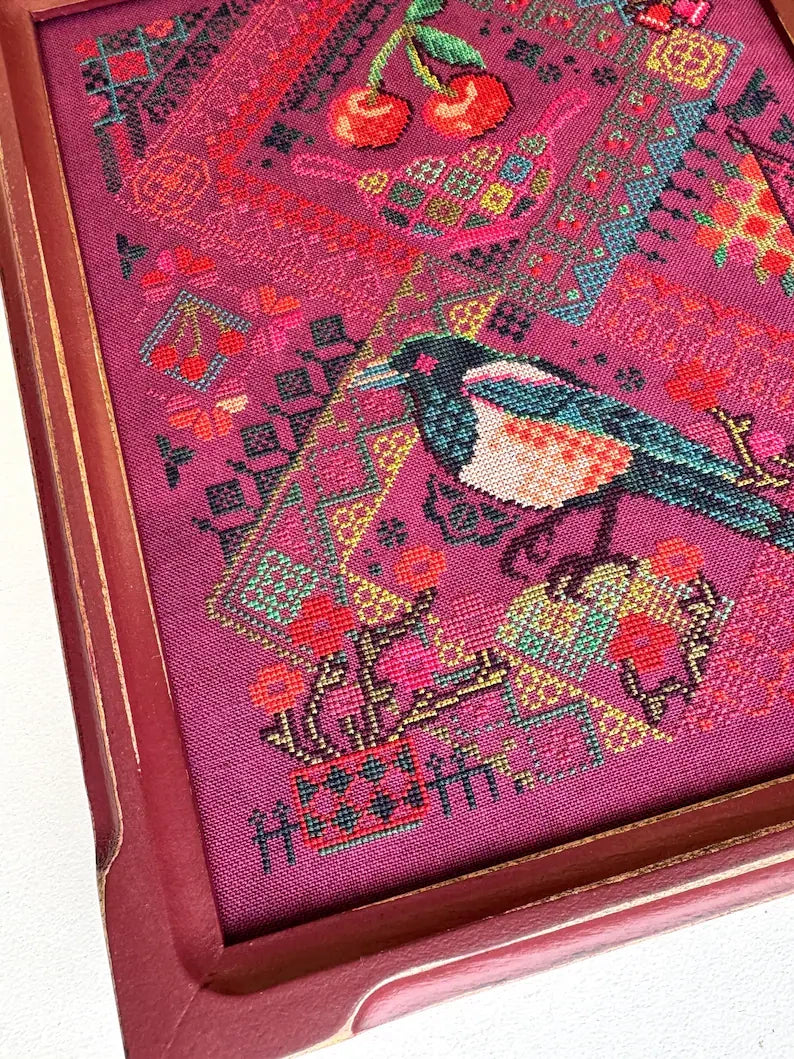 Cherry Magpie cross stitch pattern by JED XStitch
