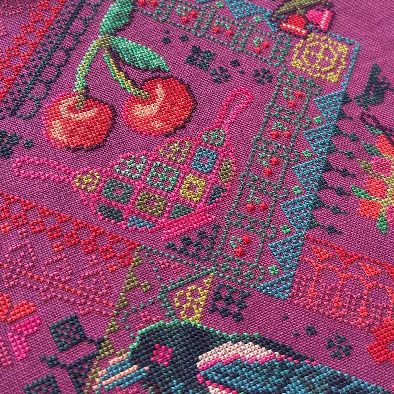 Cherry Magpie cross stitch pattern by JED XStitch