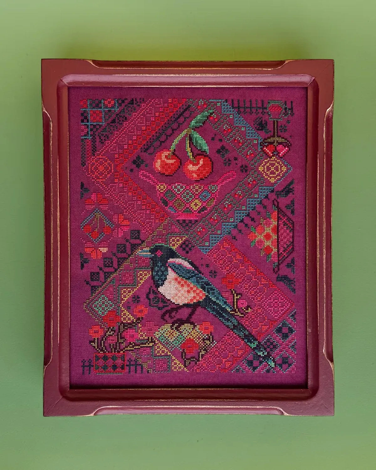 Cherry Magpie cross stitch pattern by JED XStitch