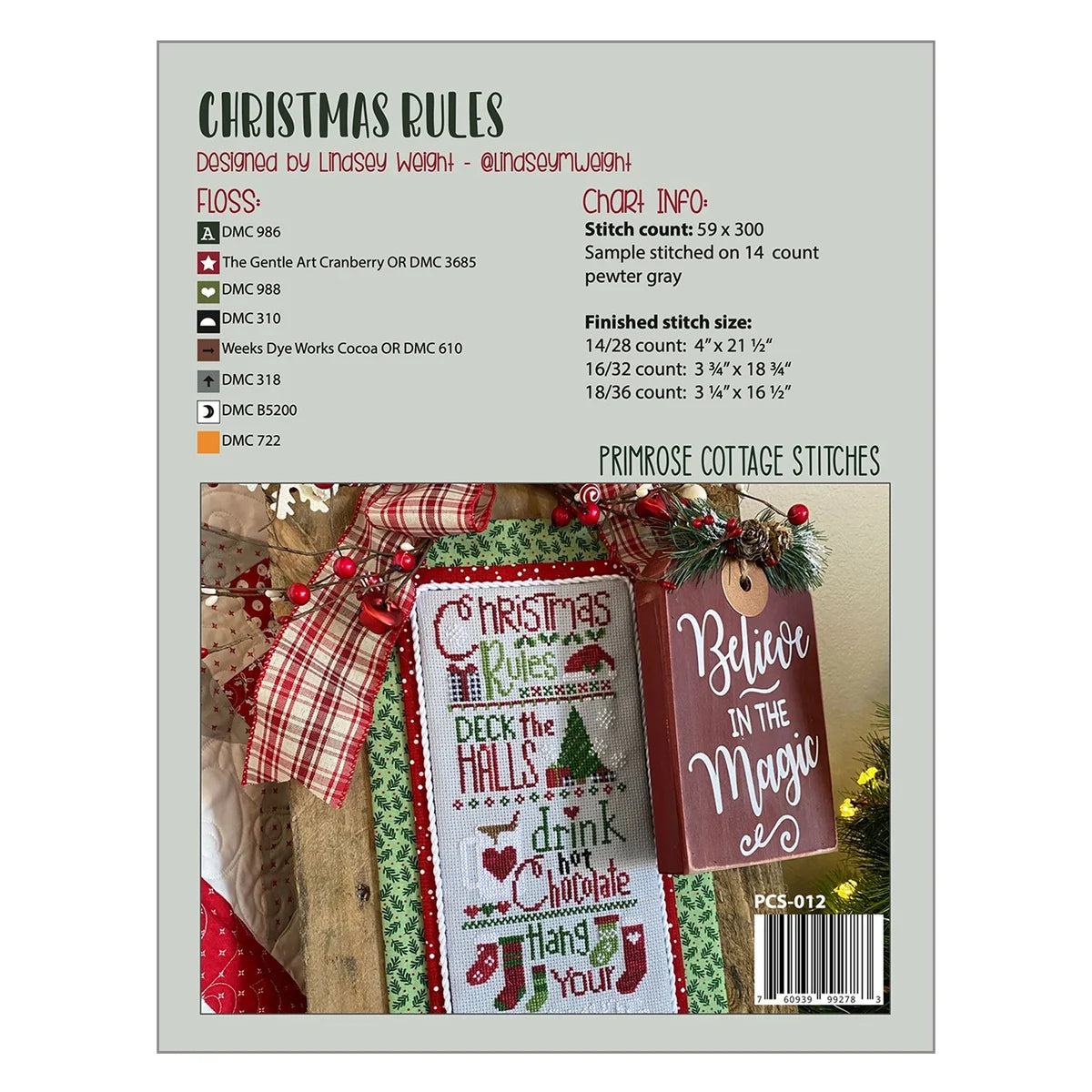 Christmas Rules Primrose Cottage Cross Stitch Pattern Physical Copy