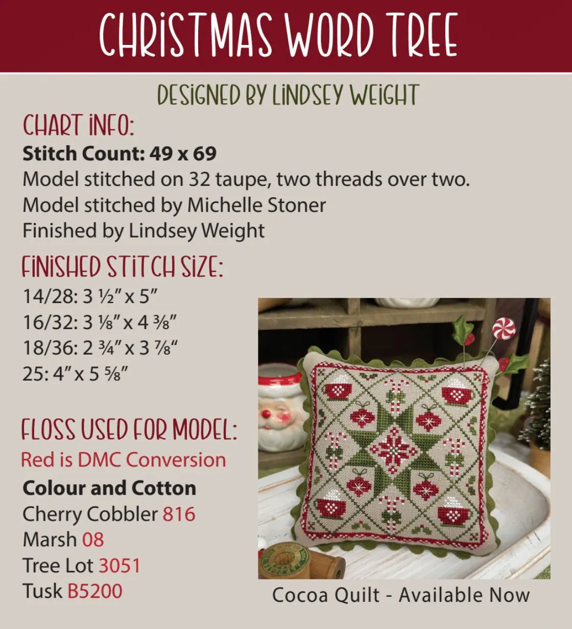 SALE Christmas Word Tree Primrose Cottage Cross Stitch Pattern
