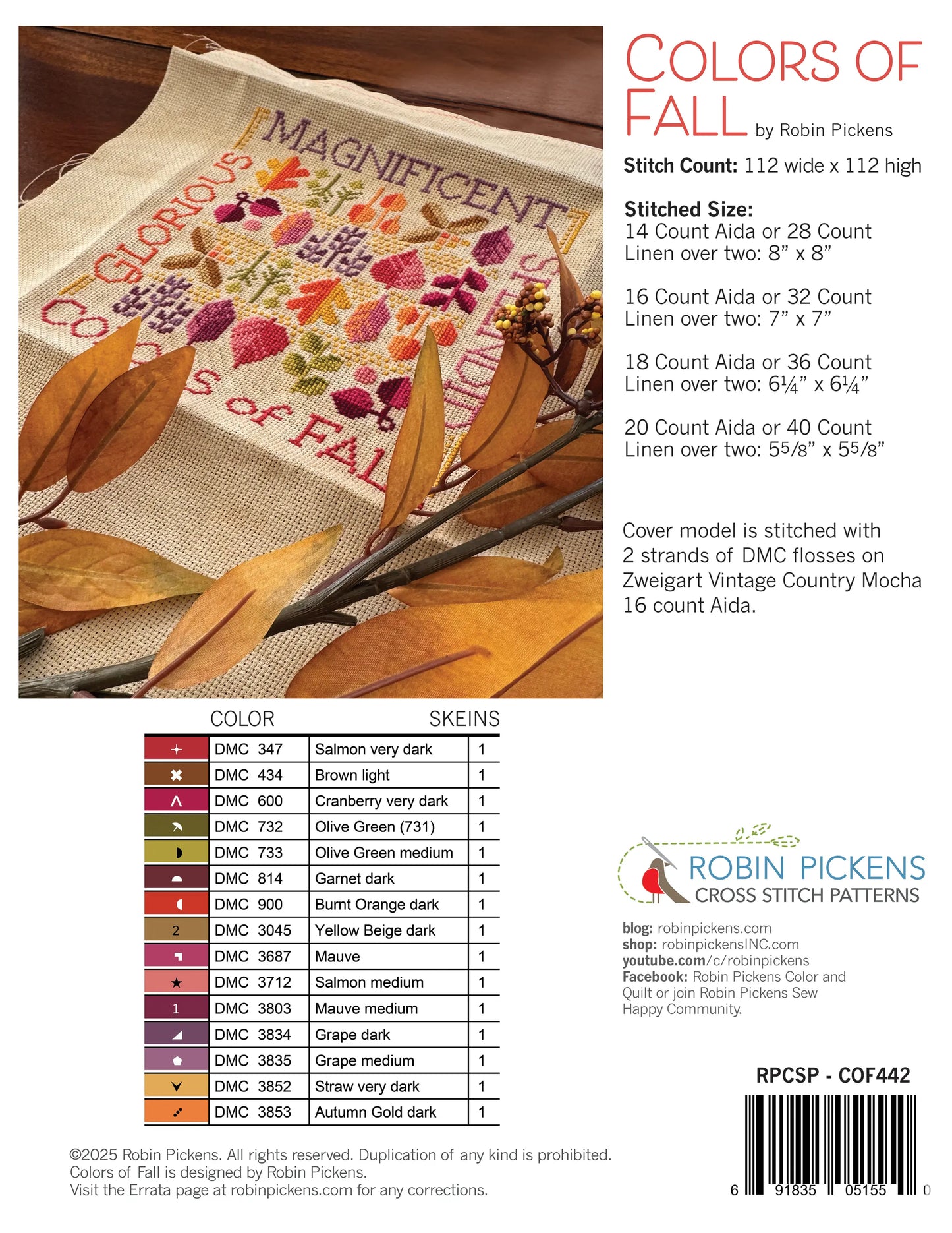 Robin Pickens COLORS OF FALL Cross Stitch Pattern