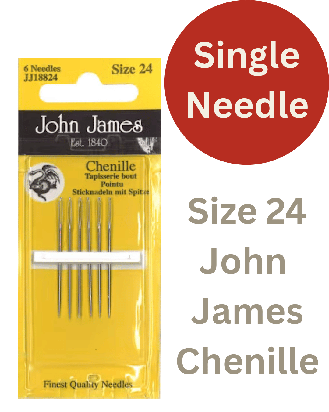 Single Needle John James Chenille Needles Size 24 for Cross Stitch