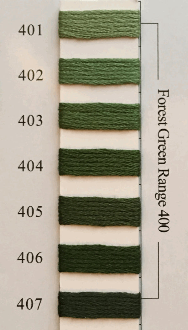 Needlepoint NPI Silk Floss 8 Ply Forest Green Range 401 402 403 404 405 406 407