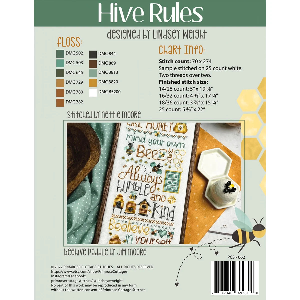 Hive Rules Primrose Cottage Cross Stitch Pattern Physical Copy