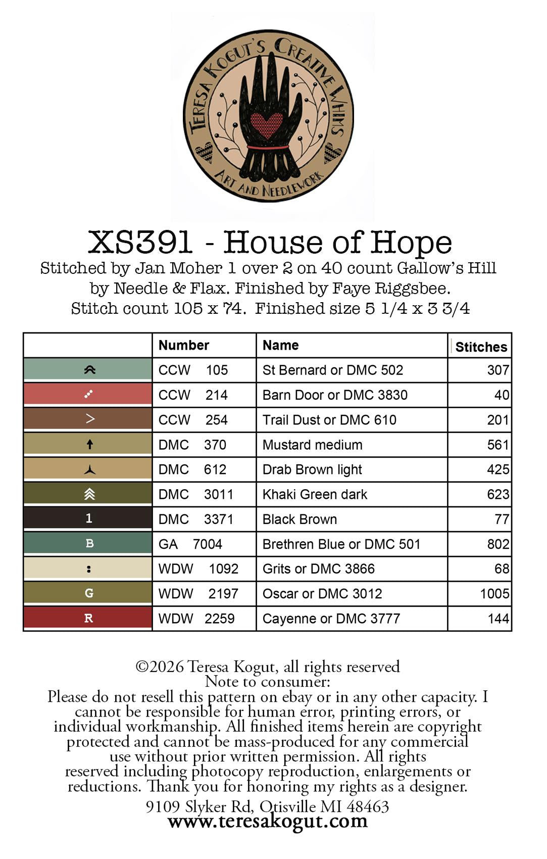 PREORDER HOUSE OF HOPE Teresa Kogut Cross Stitch Pattern