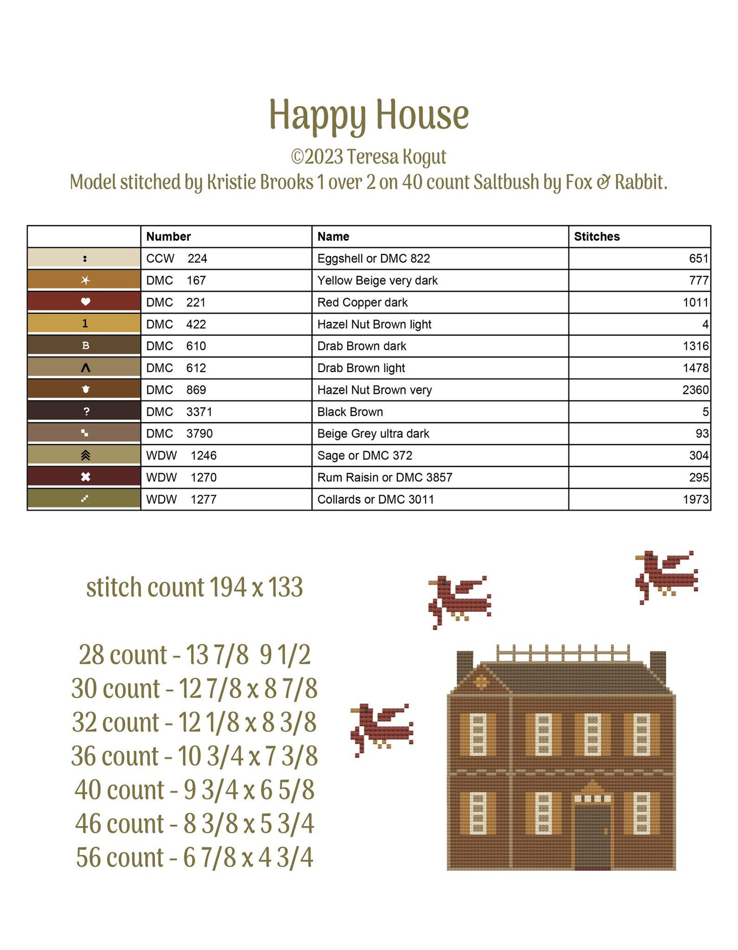 Humble Cottage Booklet of Cross Stitch Patterns by Teresa Kogut Nashville Market