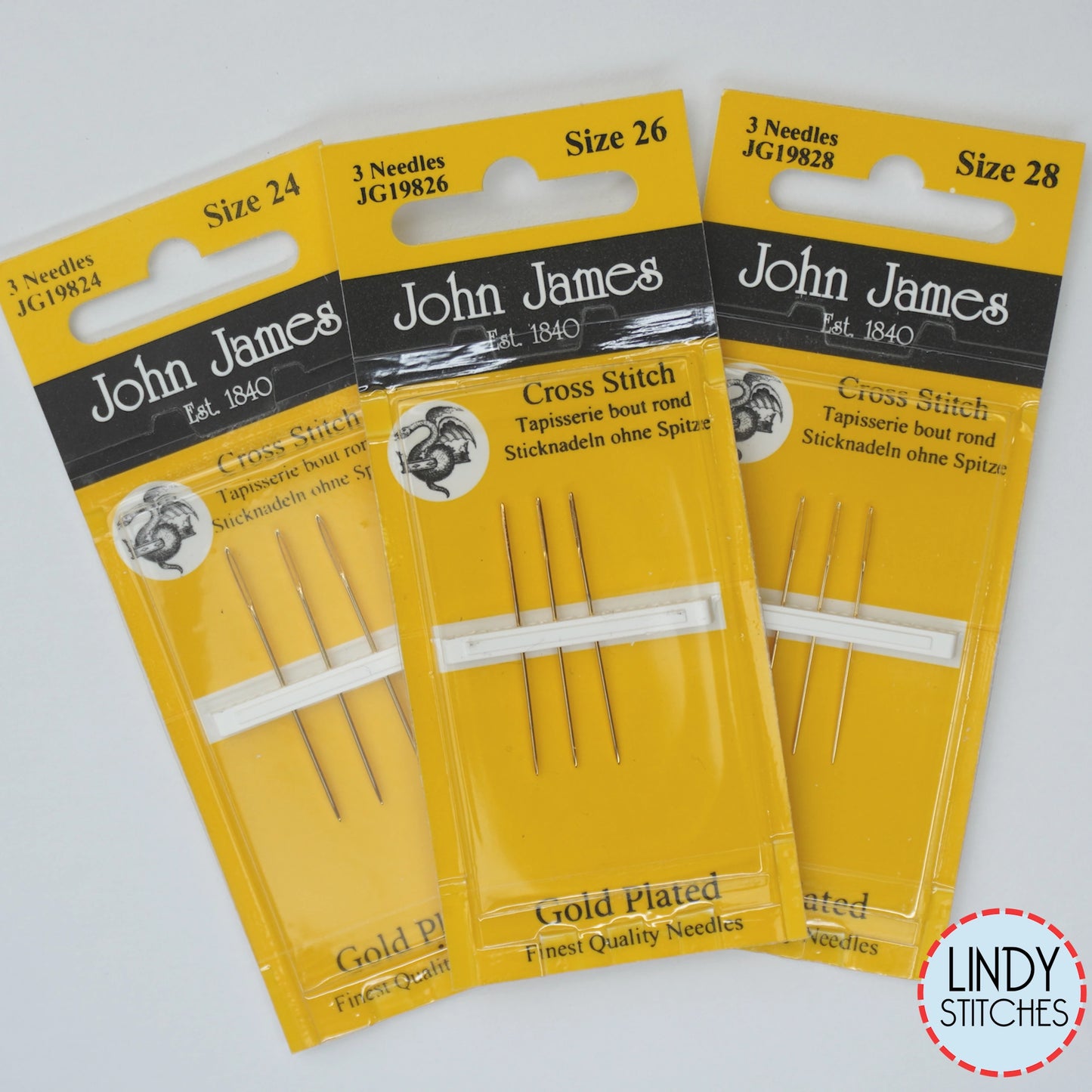 John James Gold Plated Tapestry Needles Size 24 26 28 for Cross Stitch