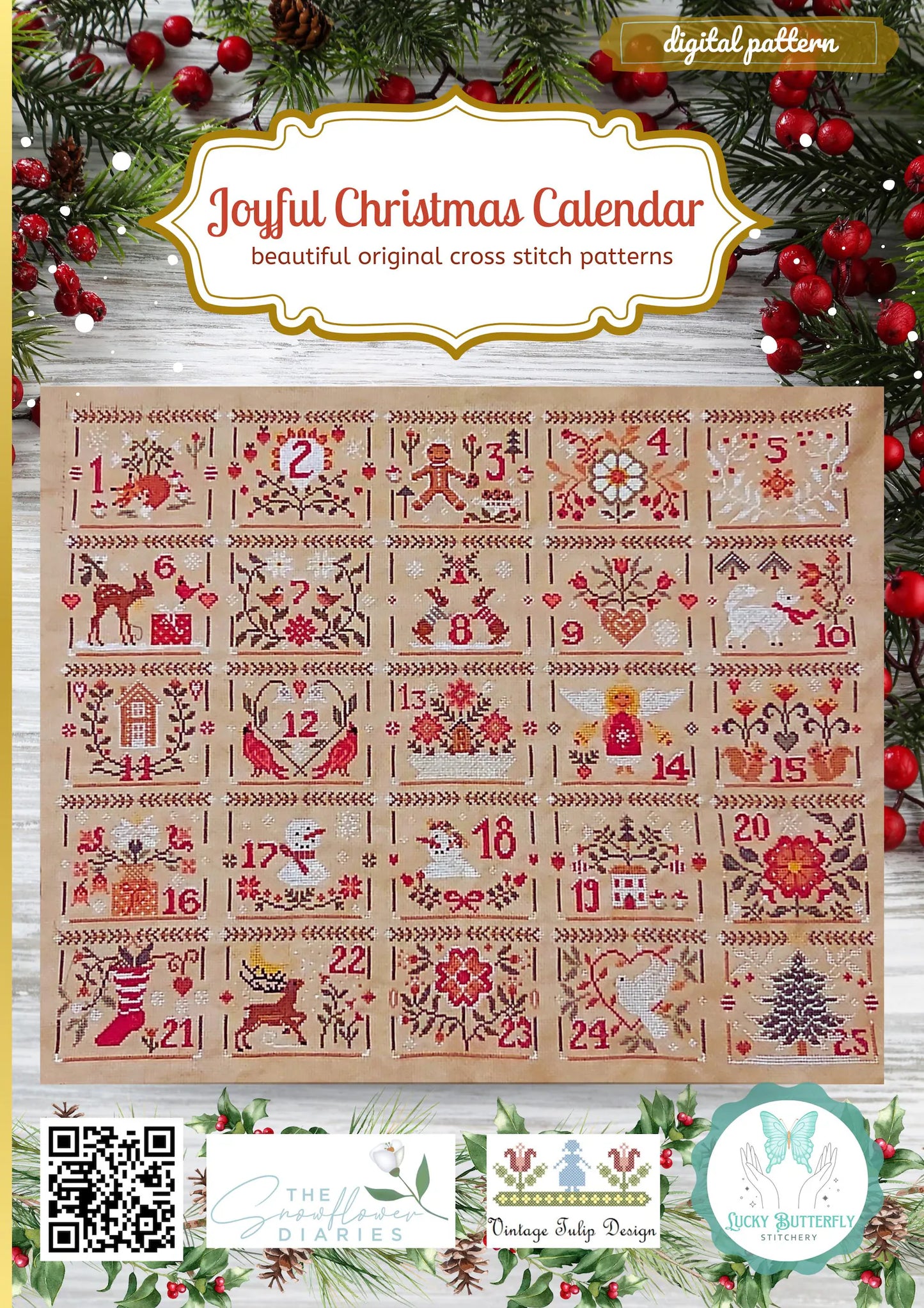 PREORDER Snowflower Diaries JOYFUL CHRISTMAS CALENDAR Cross Stitch Pattern