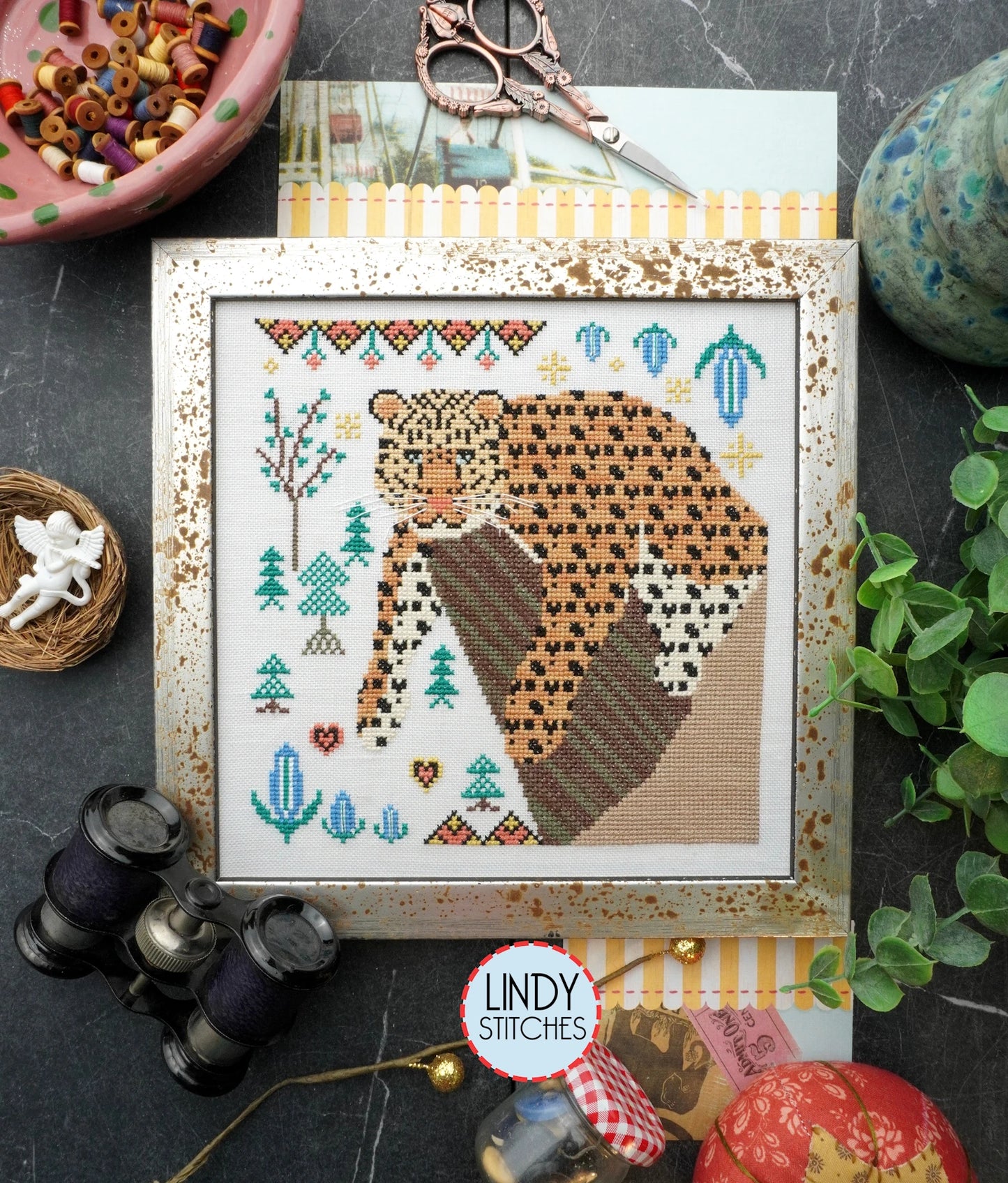 PREORDER Amur Leopard Cross Stitch Pattern by Lindy Stitches Endangered Species Club #1