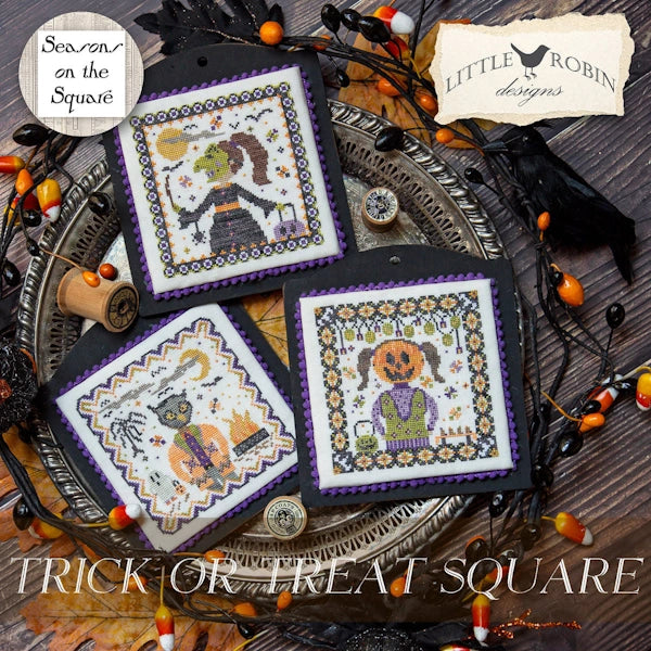 Preorder Little Robin TRICK OR TREAT SQUARE Seasons on the Square #2 Cross Stitch Pattern