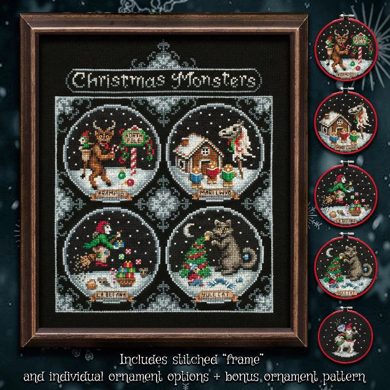 Lola Crow Christmas Monsters Cross Stitch Pattern