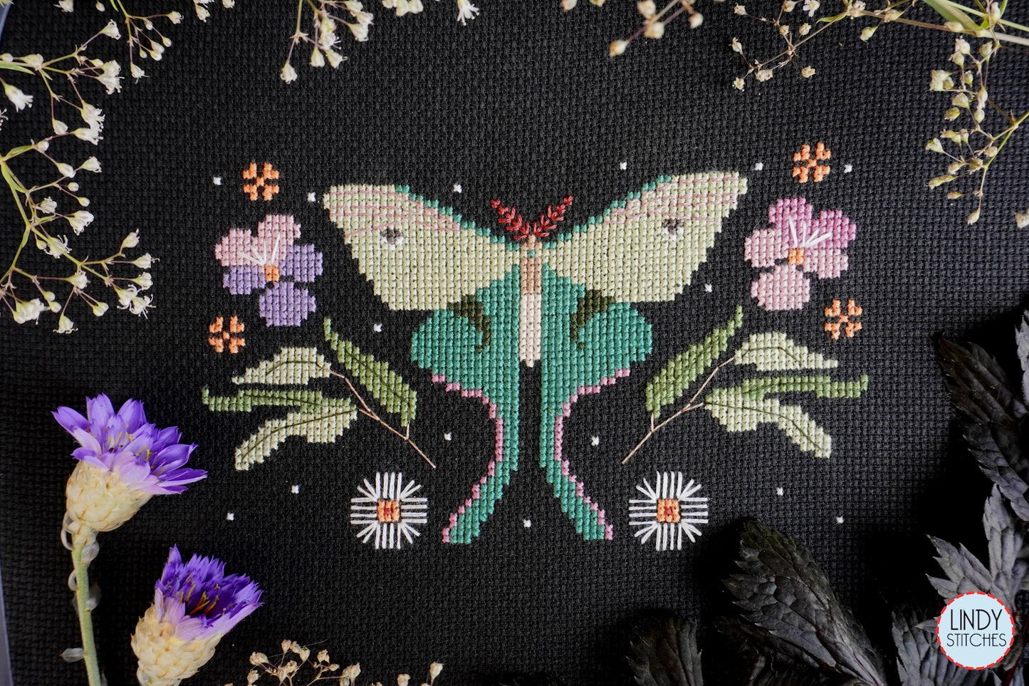 Midsummer Moth Cross Stitch Pattern by Lindy Stitches