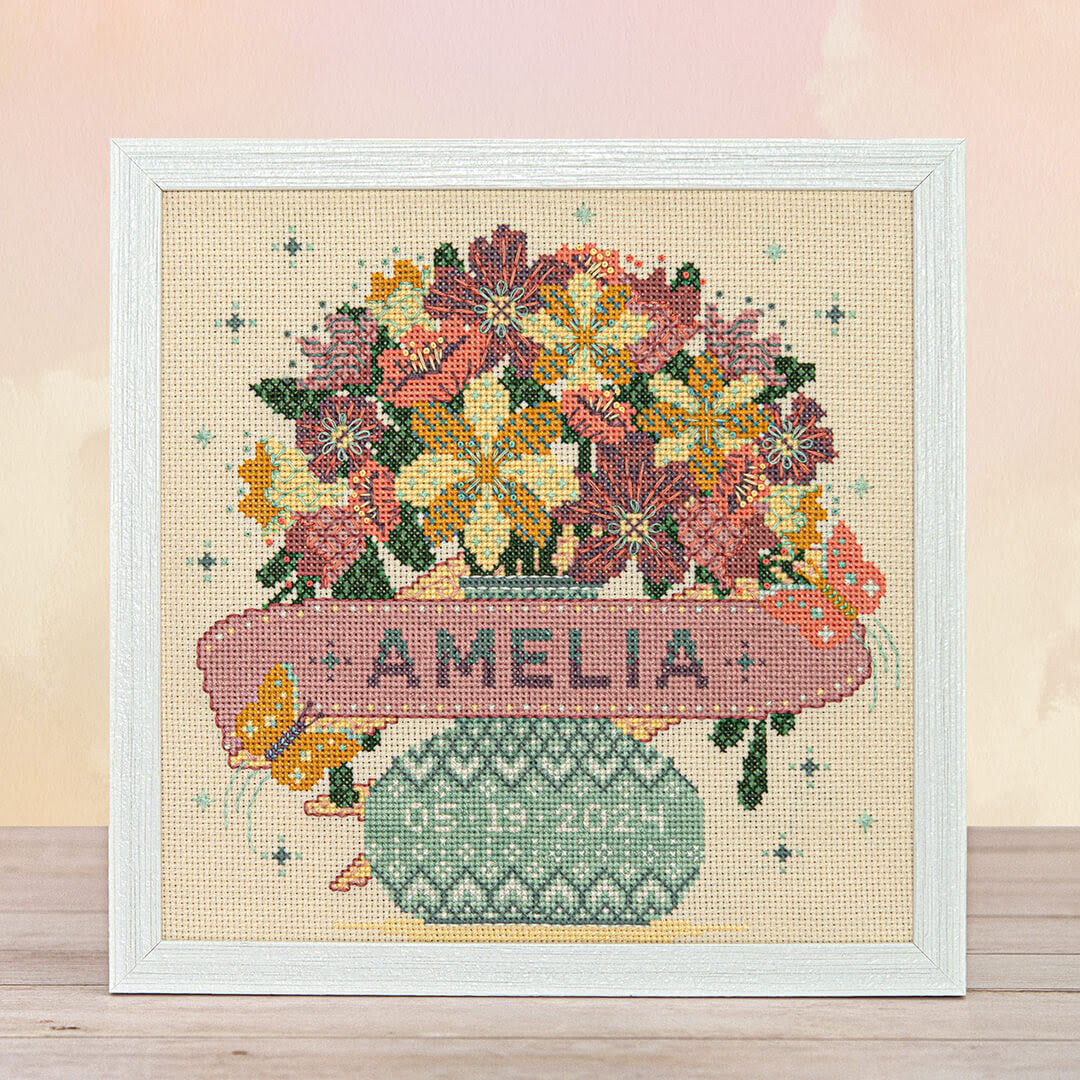 Modern Baby Sampler Bouquet + Butterflies Cross Stitch Pattern by Counting Puddles Nashville Market