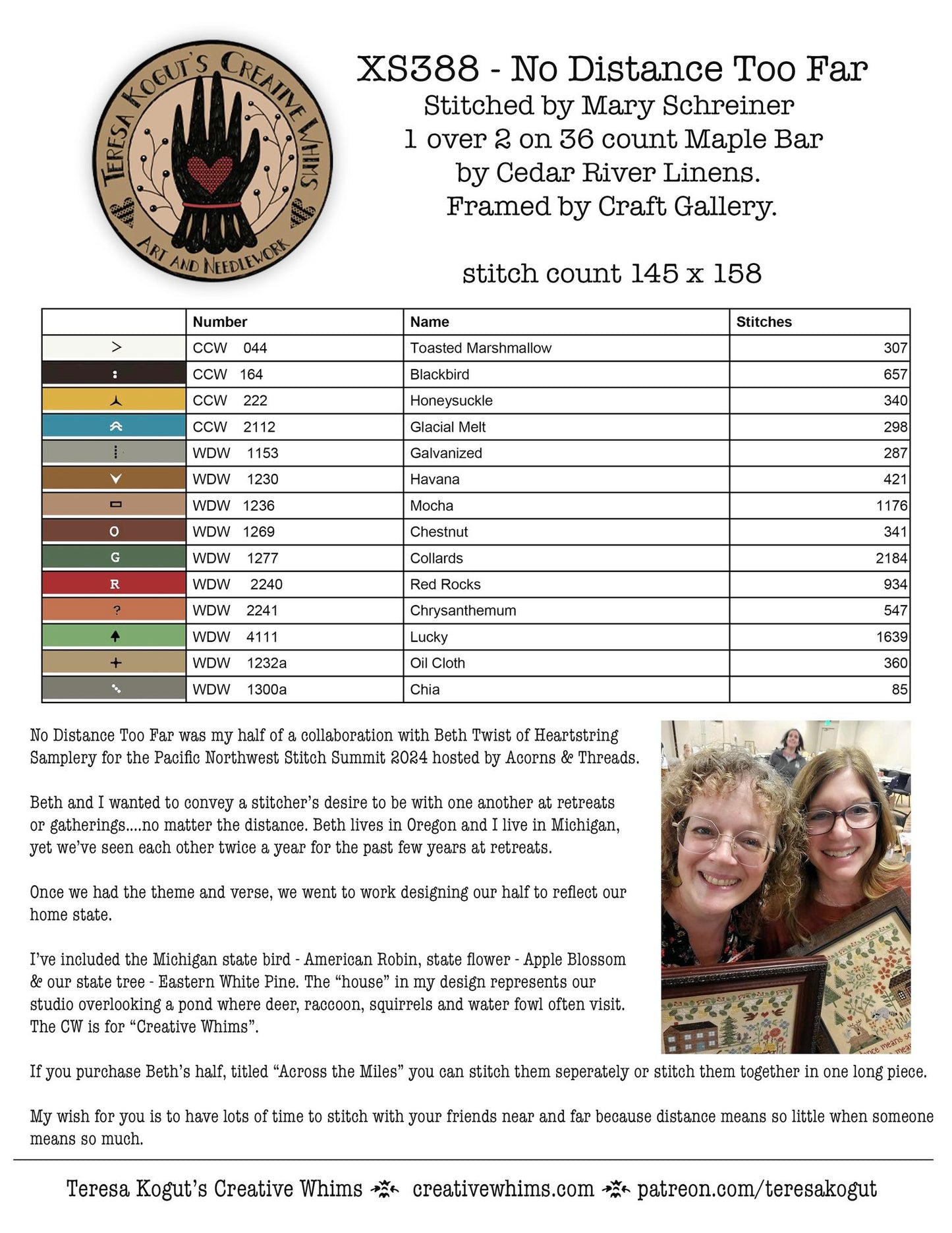 PREORDER Teresa Kogut NO DISTANCE TOO FAR Cross Stitch Pattern Nashville Market