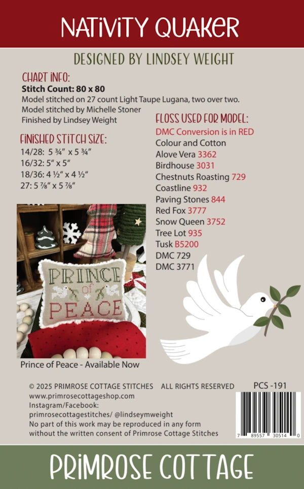 PREORDER Nativity Quaker Primrose Cottage Cross Stitch Pattern