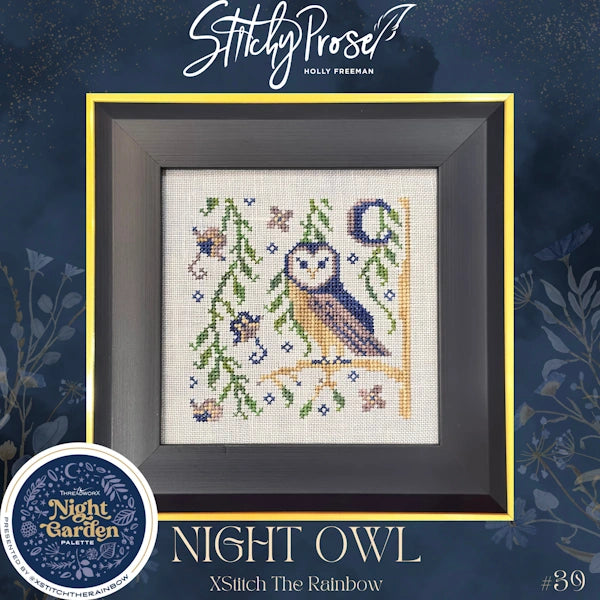PREORDER Night Owl Cross Stitch Pattern by Stitchy Prose Nashville Market Night Garden