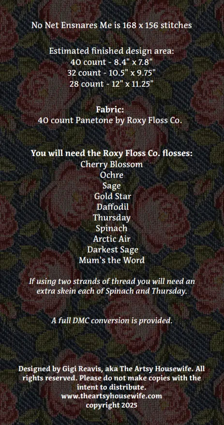 PREORDER The Artsy Housewife NO NET ENSNARES ME Cross Stitch Pattern