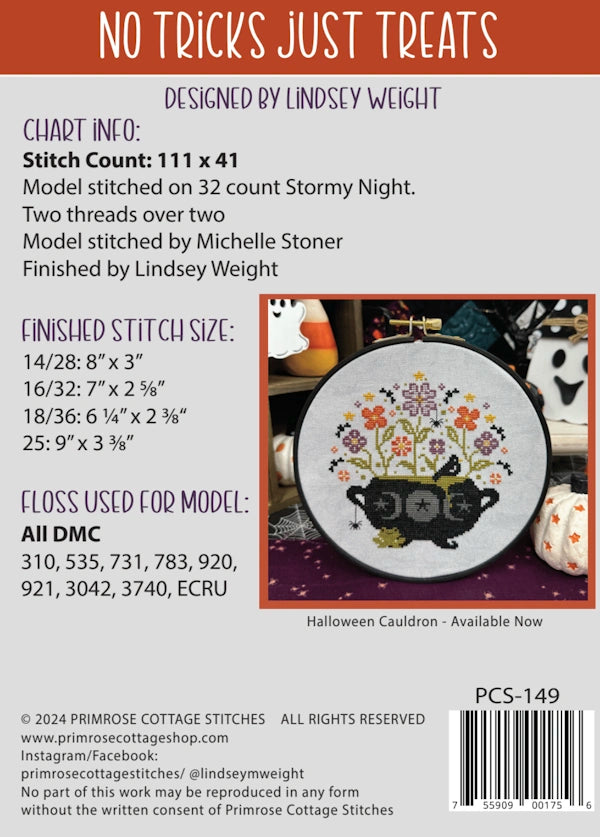 PREORDER No Tricks Just Treats Cross Stitch Pattern by Primrose Cottage