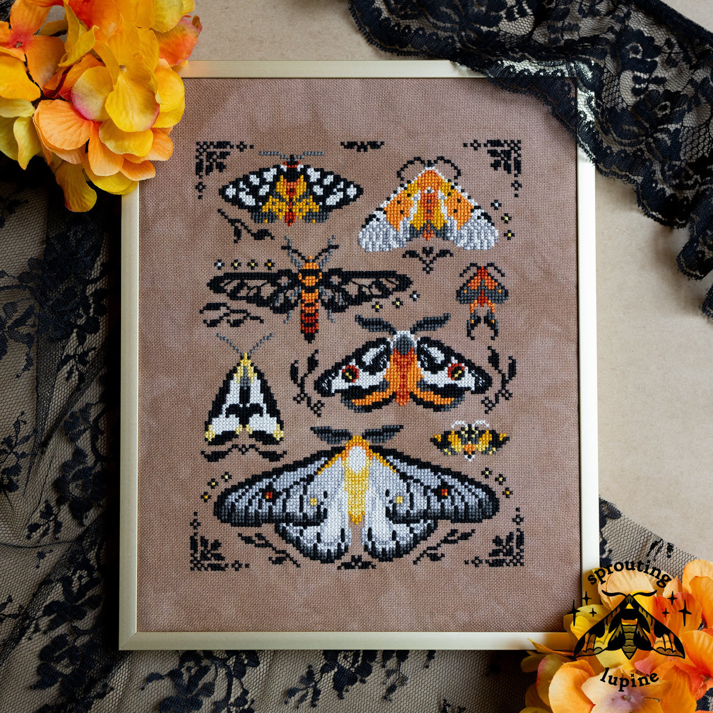 PREORDER Sprouting Lupine OCHRE WINGS Cross Stitch Pattern