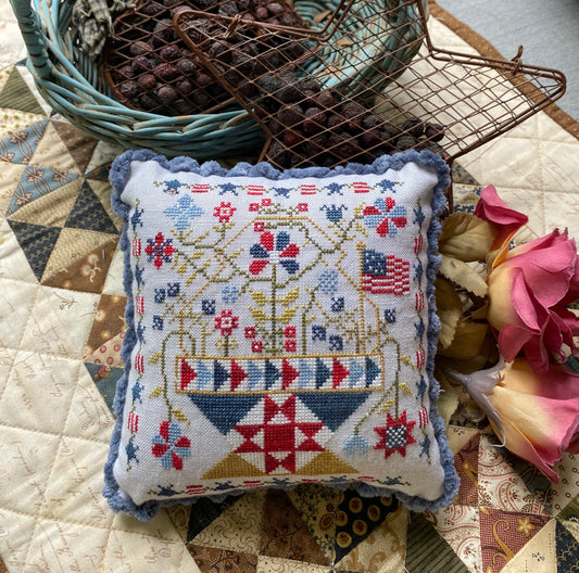 SALE Betsy's Patriotic Basket 4th of July by Pansy Patch Cross Stitch Pattern
