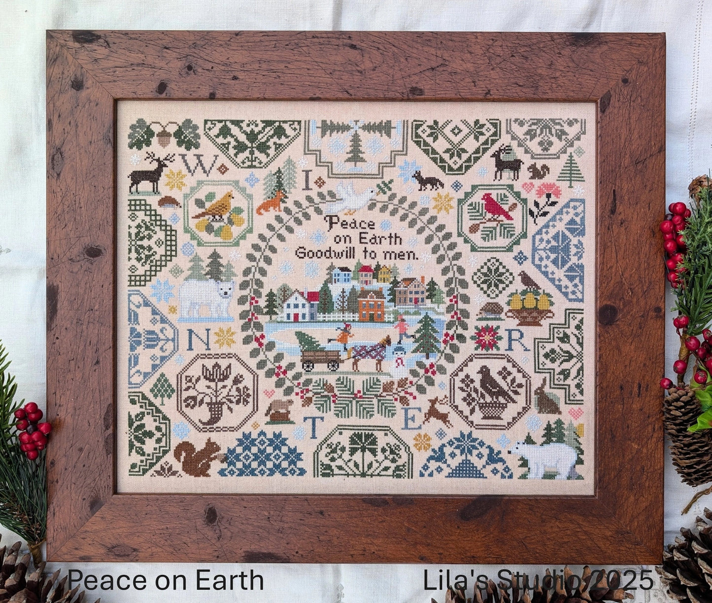 A Winter Quaker: Peace on Earth Cross Stitch Pattern by Lila's Studio