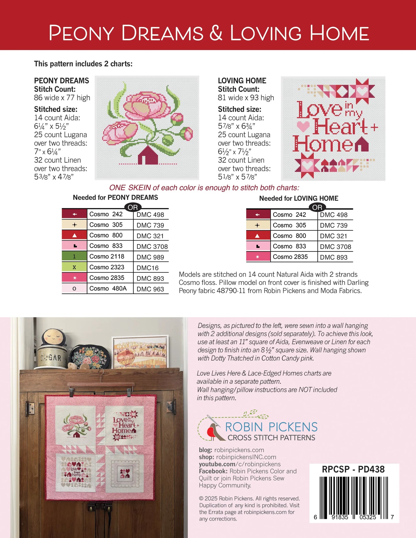 Robin Pickens PEONY DREAMS & LOVING HOME Cross Stitch Pattern