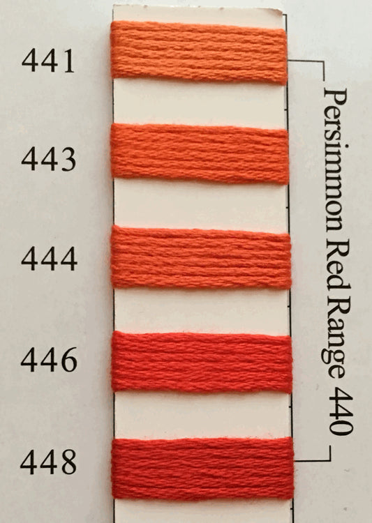 Needlepoint NPI Silk Floss 8 Ply Persimmon Red Range 441 443 444 446 448