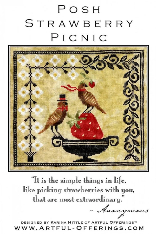 Posh Strawberry Picnic Cross Stitch Pattern by Artful Offerings