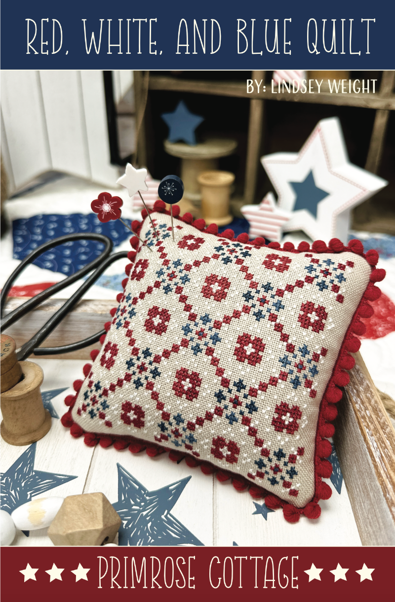 Red, White, & Blue Quilt Primrose Cottage Cross Stitch Pattern Physical Copy