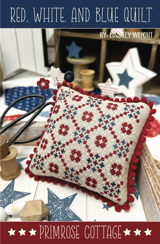 Red, White, & Blue Quilt Primrose Cottage Cross Stitch Pattern Physical Copy