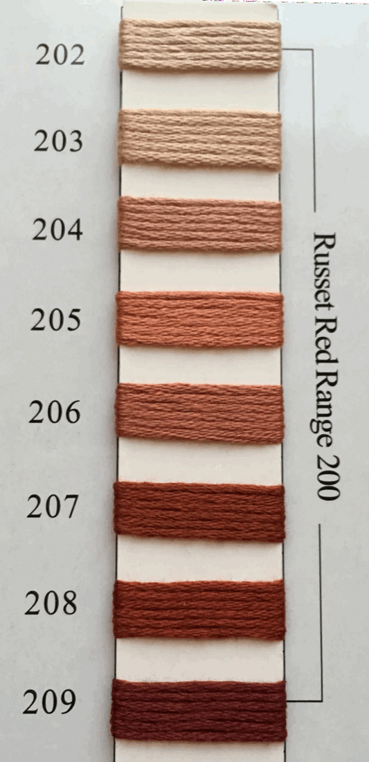 Needlepoint NPI Silk Floss 8 Ply Russet Red Range 202 203 204 205 206 207 208 209