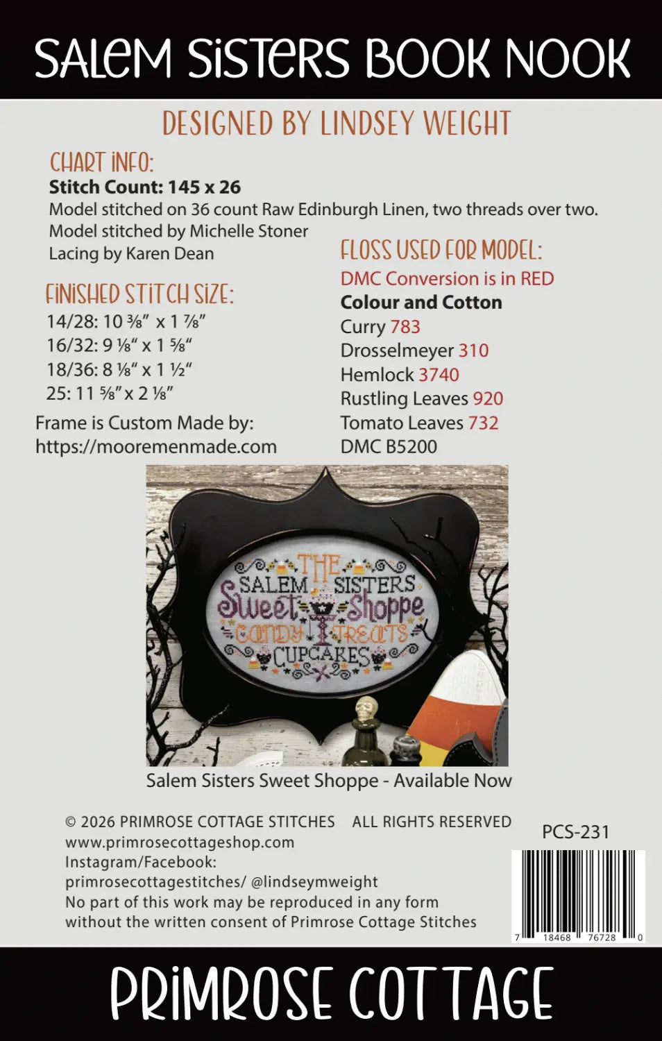 PREORDER Primrose Cottage SALEM SISTERS BOOK NOOK Cross Stitch Pattern