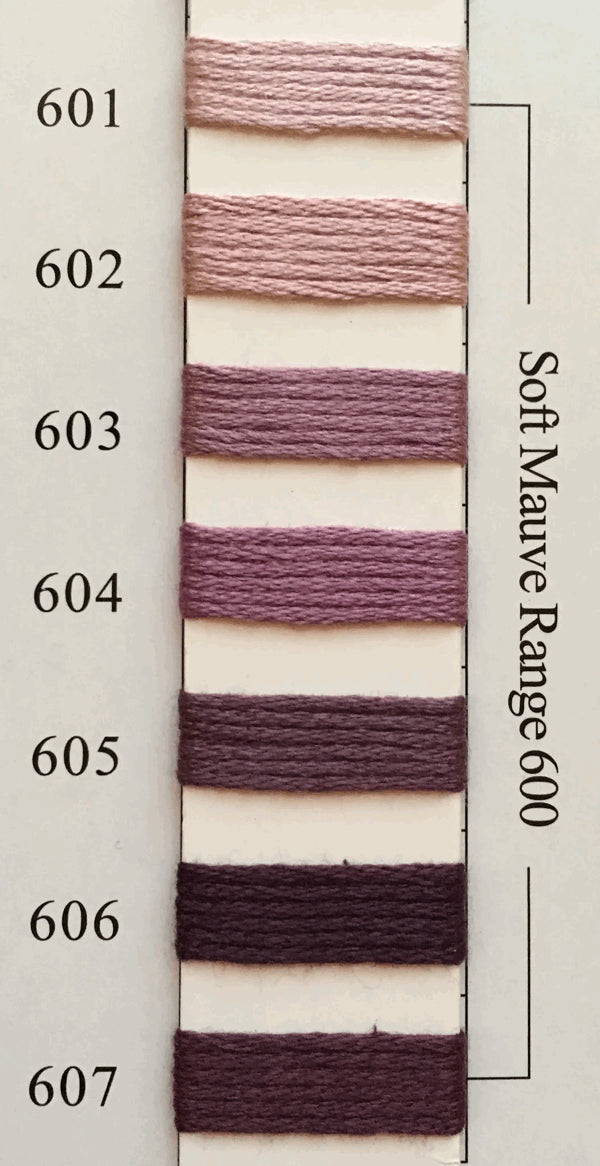 Needlepoint NPI Silk Floss 8 Ply Soft Mauve Range 601 602 603 604 605 606 607