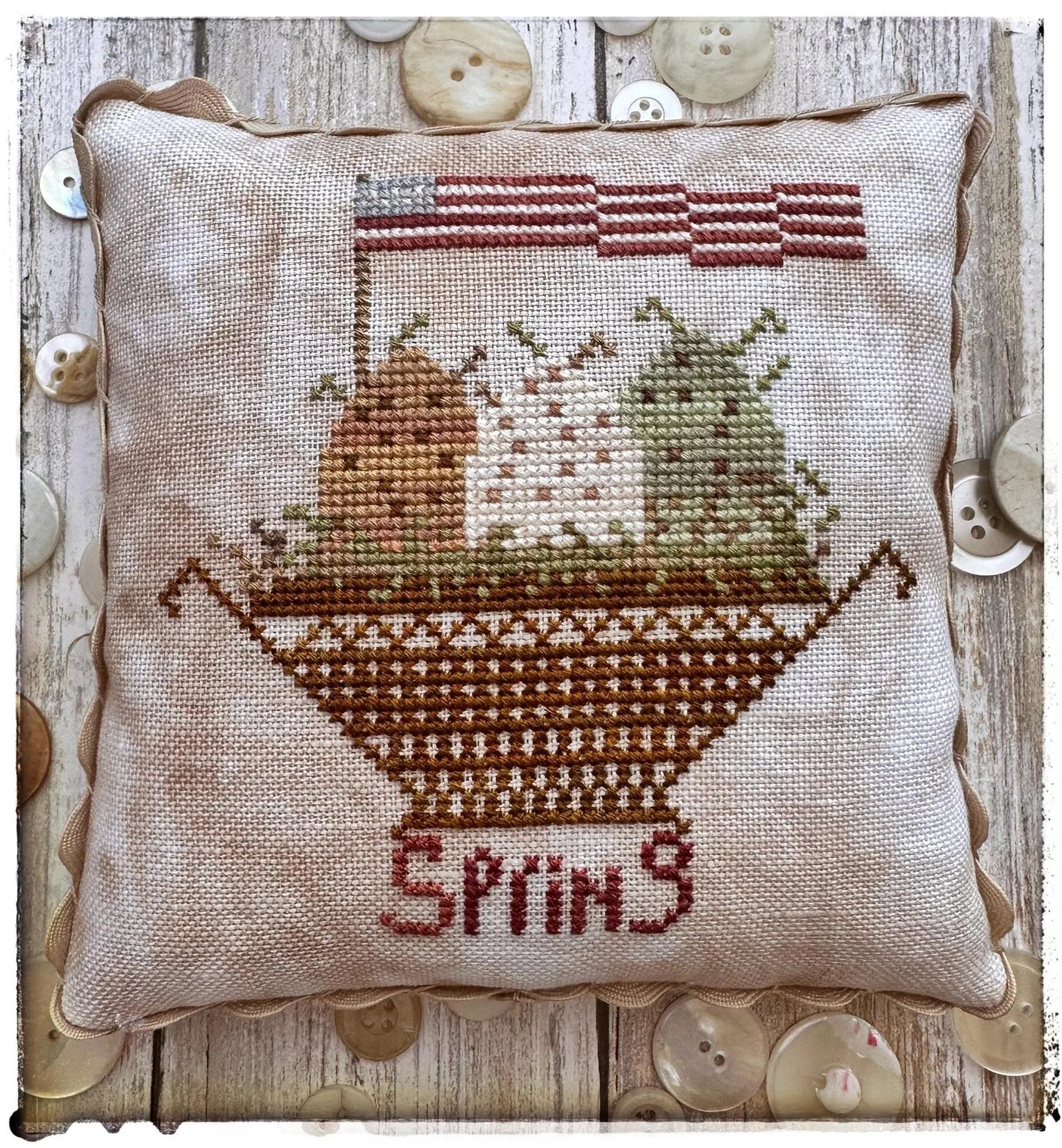SALE Spring Flag by Lucy Beam Cross Stitch Pattern