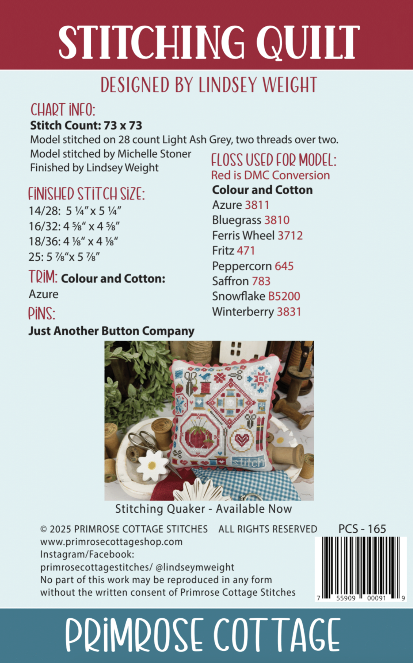 Stitching Quilt Cross Stitch Pattern by Primrose Cottage