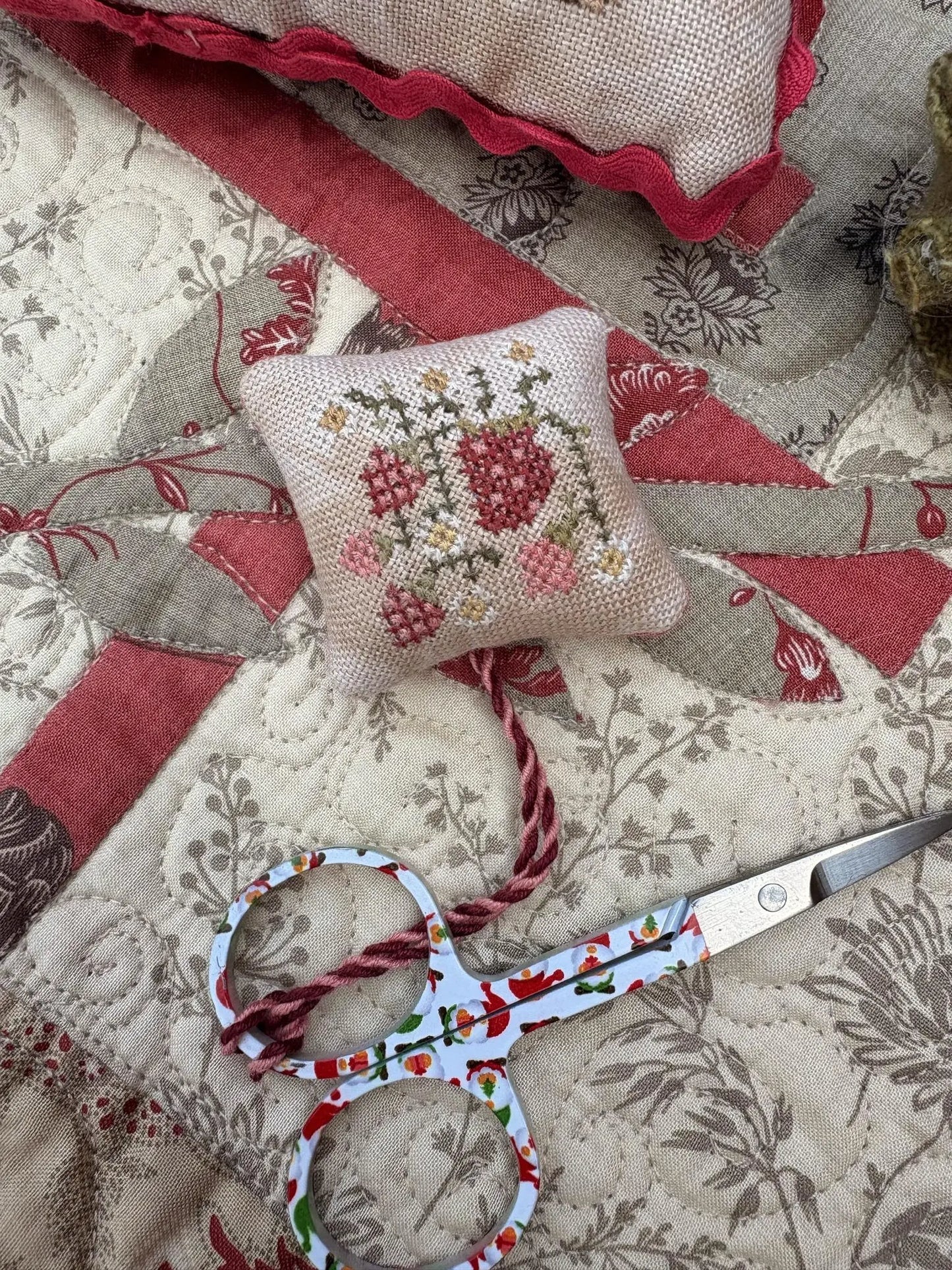 PREORDER Pansy Patch STRAWBERRY BASKET PINKEEP AND SCISSOR FOB Cross Stitch Pattern